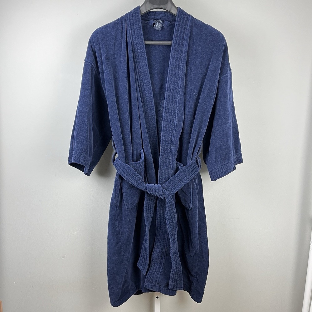 IZOD Sleepwear Thick Terry Cloth Bath Robe Mens O/S Navy Blue 100% Cotton